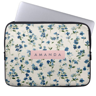 Personalized Elegant Blue Wildflower Design Laptop Sleeve