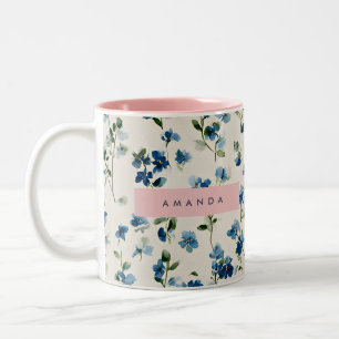 Personalized Elegant Blue Wildflower Design  Two-Tone Coffee Mug