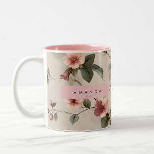 Personalized Elegant Blush Floral Vine Style Two-Tone Coffee Mug