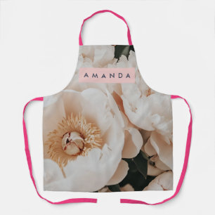 Personalized Elegant Blush Peony Floral Art Apron