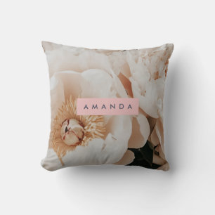 Personalized Elegant Blush Peony Floral Art Throw Pillow