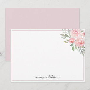 Personalized Elegant Blush Pink Roses and Greenery Card