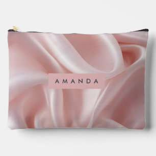 Personalized Elegant Blush Pink Satin Design Accessory Pouch