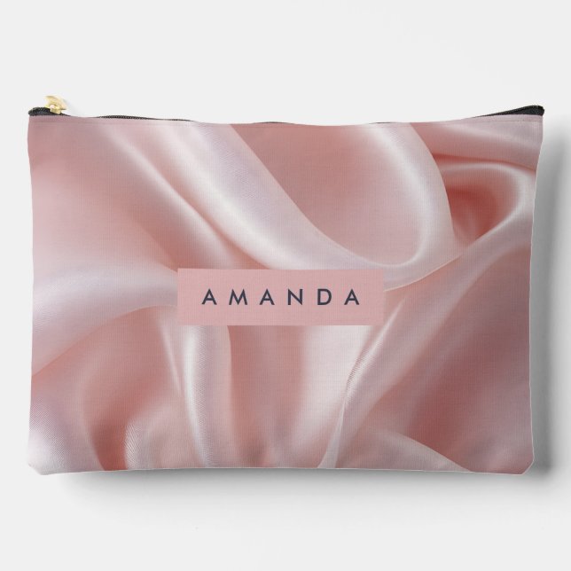 Personalized Elegant Blush Pink Satin Design Accessory Pouch (Front)