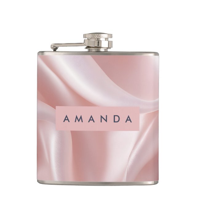 Personalized Elegant Blush Pink Satin Design Hip Flask (Front)
