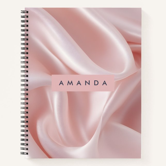 Personalized Elegant Blush Pink Satin Design Notebook (Front)