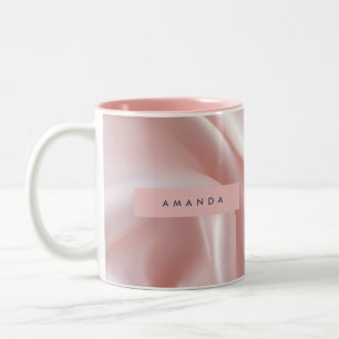 Personalized Elegant Blush Pink Satin Design Two-Tone Coffee Mug