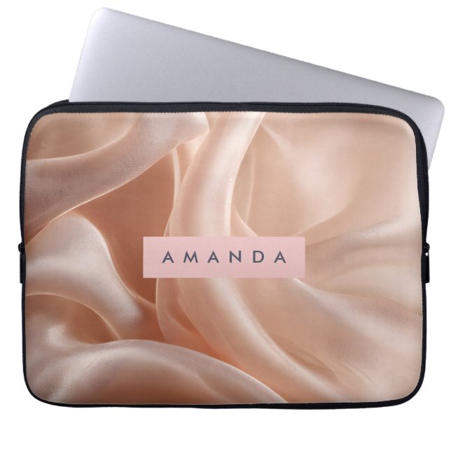 Personalized Elegant Blush Silk Texture Laptop Sleeve (Front)