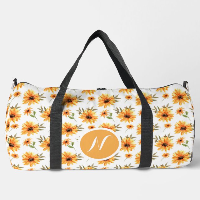 Personalized Elegant Boho Sunflower Wildflower Duffle Bag (Front)