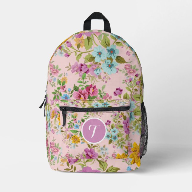 Personalized Elegant Boho  Wildflower Printed Backpack (Front)