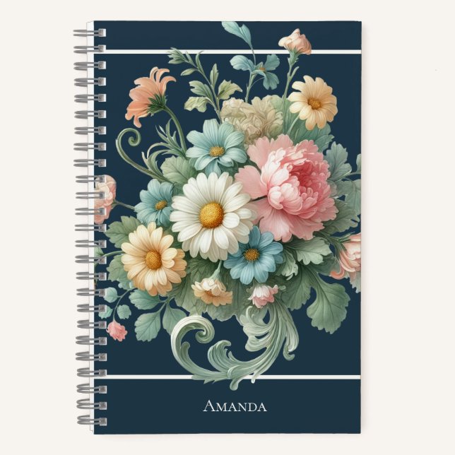 Personalized Elegant Botanical Floral Watercolor Notebook (Front)