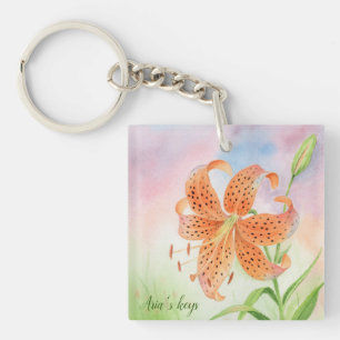 Personalized Elegant Botanical Tiger Lily Keychain
