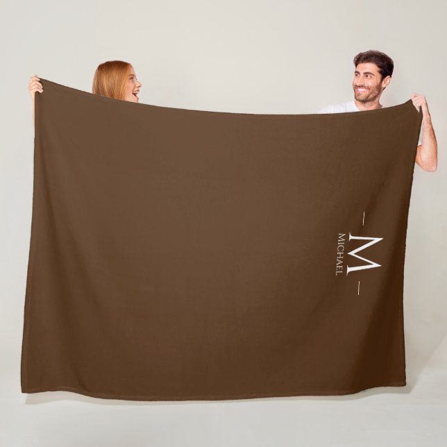 Personalized Elegant Brown Large Monogram Fleece Blanket (In Situ)