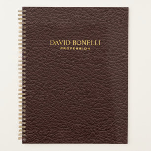 Personalized Elegant Brown Leather Masculine Planner