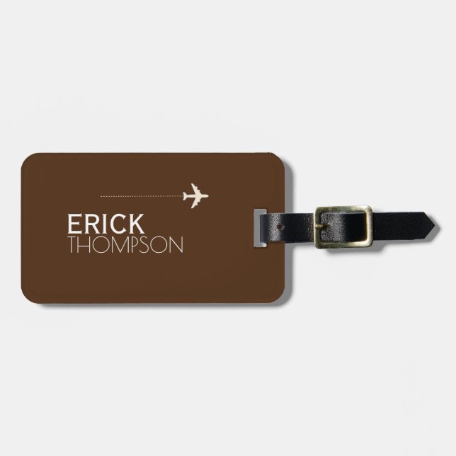 Personalized & Elegant Brown luggage tag (Front Horizontal)
