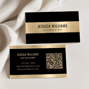 Personalized Elegant Brushed Gold Black QR Code Business Card