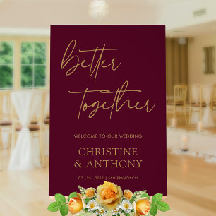 Personalized Elegant Burgundy and Gold Wedding Acrylic Sign