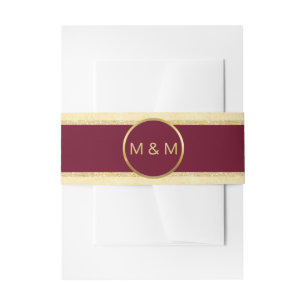 Personalized Elegant Burgundy Gold Glitter Wedding Invitation Belly Band