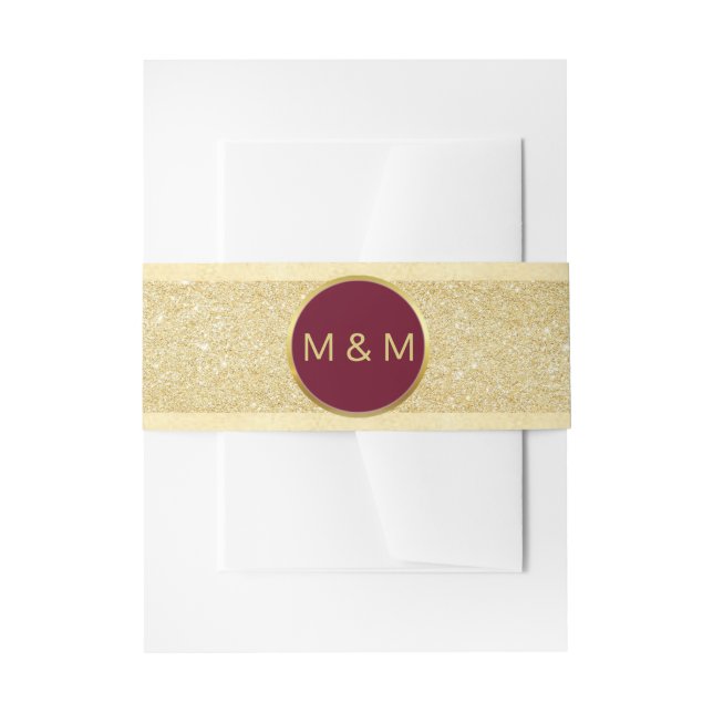 Personalized Elegant Burgundy Gold Glitter Wedding Invitation Belly Band (Front Example)