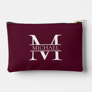 Personalized Elegant Burgundy Monogram and Name Accessory Pouch