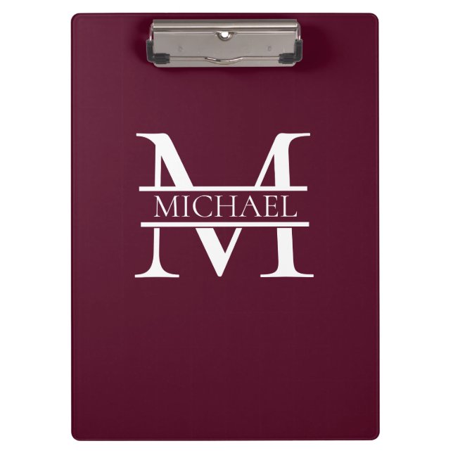 Personalized Elegant Burgundy Monogram and Name Clipboard (Front)