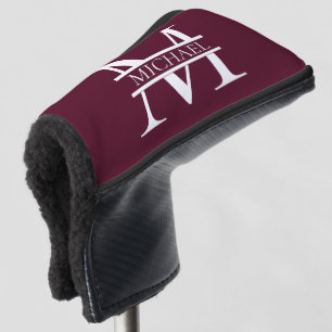Personalized Elegant Burgundy Monogram and Name Golf Head Cover