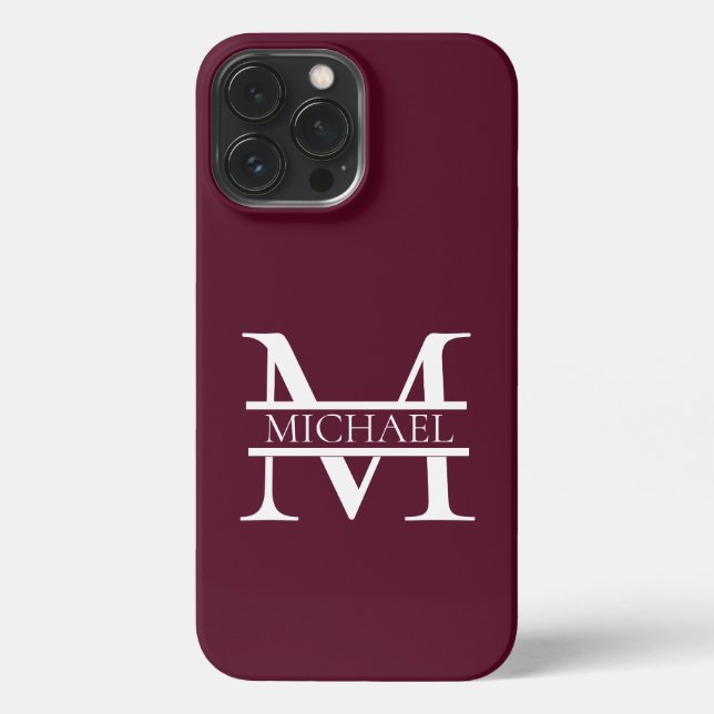 Personalized Elegant Burgundy Monogram and Name iPhone Case (Back)