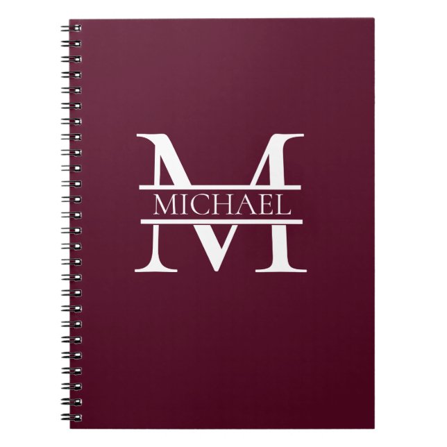 Personalized Elegant Burgundy Monogram and Name Notebook (Front)