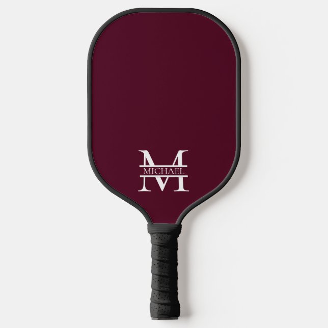 Personalized Elegant Burgundy Monogram and Name Pickleball Paddle (Front)