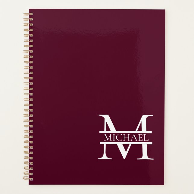 Personalized Elegant Burgundy Monogram and Name Planner (Front)