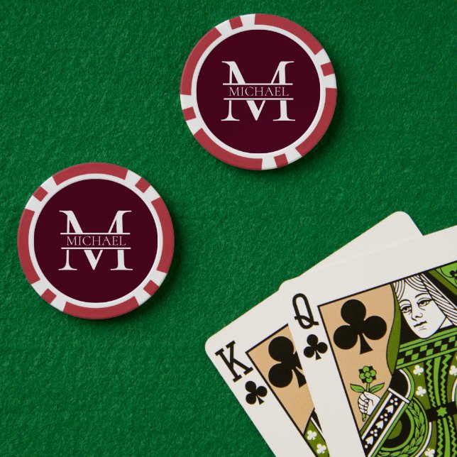 Personalized Elegant Burgundy Monogram and Name Poker Chips (Poker Table (Double))