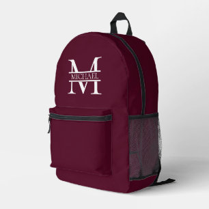 Personalized Elegant Burgundy Monogram and Name Printed Backpack