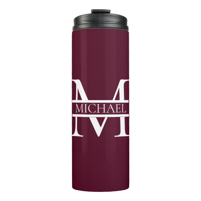 Personalized Elegant Burgundy Monogram and Name Thermal Tumbler (Front)