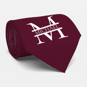 Personalized Elegant Burgundy Monogram and Name Tie