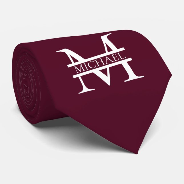 Personalized Elegant Burgundy Monogram and Name Tie (Rolled)