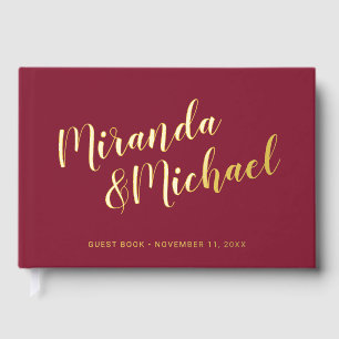 Personalized Elegant Burgundy Red and Gold Wedding Guest Book