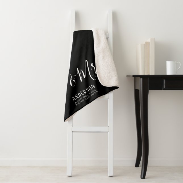 Personalized Elegant Calligraphy Mr. & Mrs. Sherpa Blanket (In Situ)