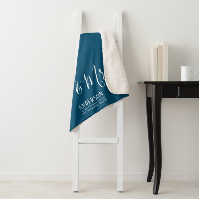 Personalized Elegant Calligraphy Mr. & Mrs. Sherpa Blanket (In Situ)