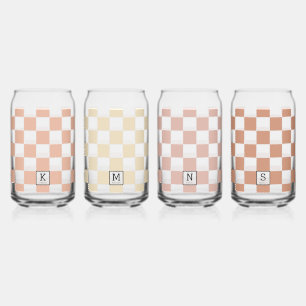 Personalized Elegant Check Patten Boho Shades Can Glass