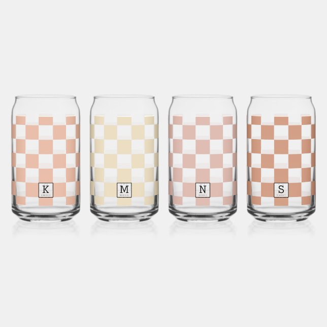Personalized Elegant Check Patten Boho Shades Can Glass (Front)