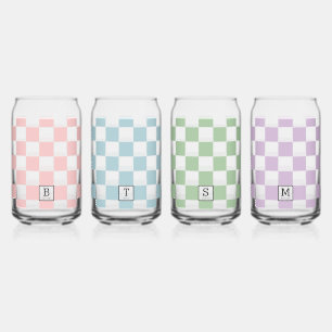 Personalized Elegant Check Patten Four Colours Can Glass