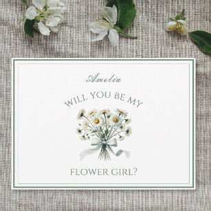 Personalized Elegant Chic Daisies Bow Flower Girl Card