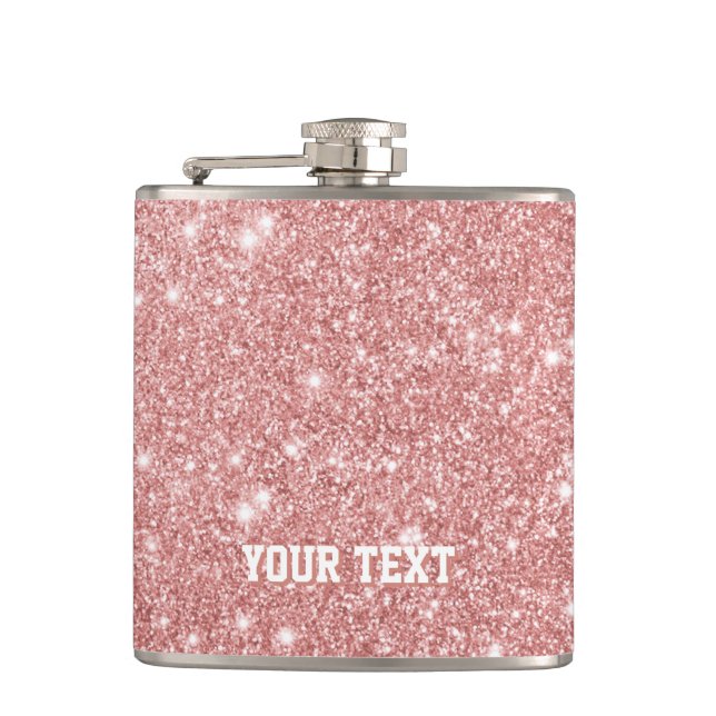 Personalized Elegant Chic Faux Glitter Rose Gold Hip Flask (Front)