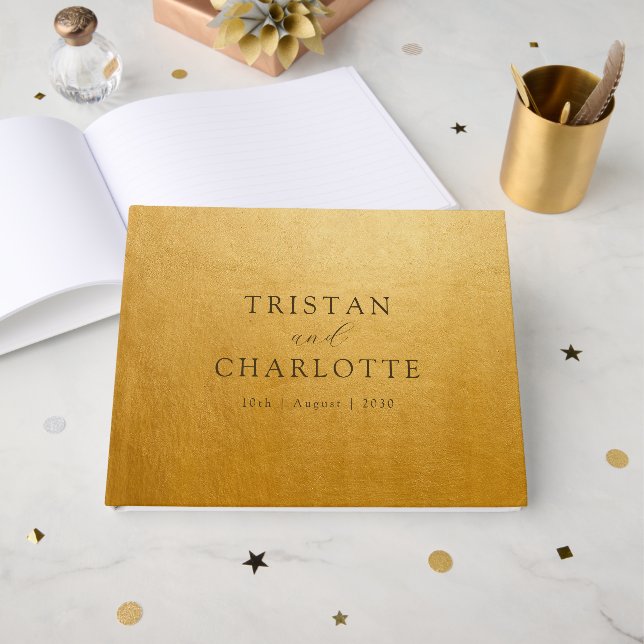 Personalized Elegant Chic Gold Guest Book (Front Open)
