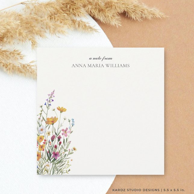 Personalized Elegant Chic Wildflower Note Card (Floral note card shown in 5.5 x 5.5 in. More sizes and styles in the collection.)