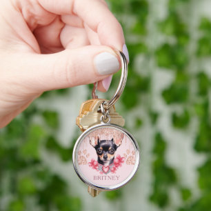 Personalized Elegant chihuahua Dog with Glitter  Keychain