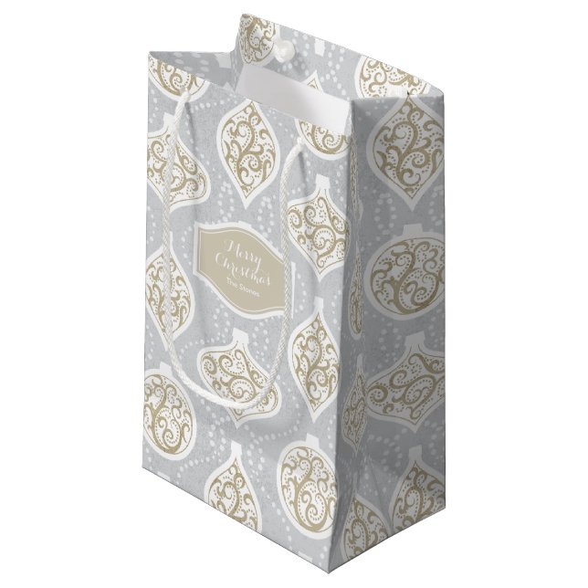Personalized elegant christmas ornaments pattern small gift bag (Front Angled)
