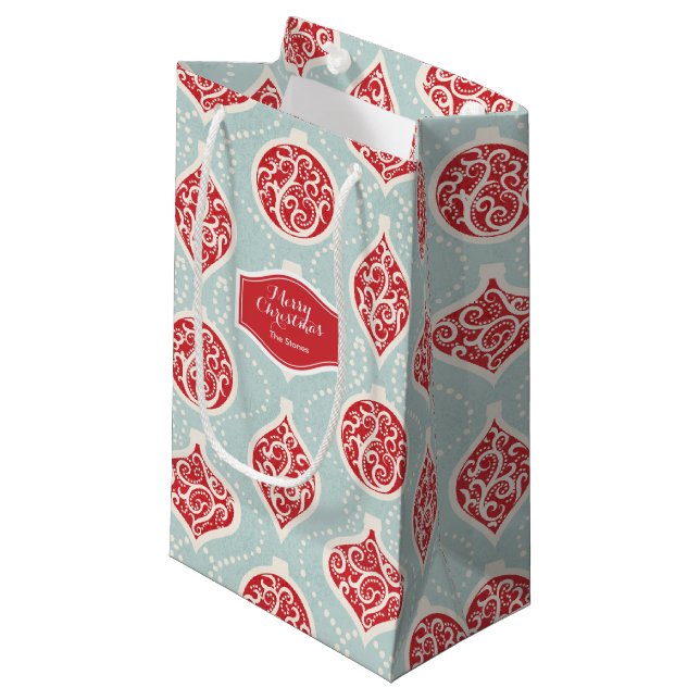 Personalized elegant christmas ornaments pattern small gift bag (Front Angled)