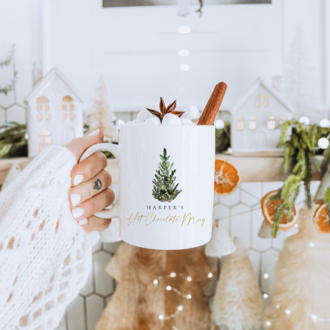 Personalized Elegant Christmas Tree Hot Cocoa Mug (Creator Uploaded)