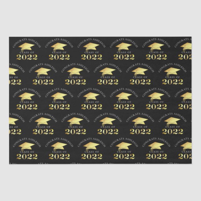 Personalized Elegant Class of 2022 Black Gold Tissue Paper (Front)